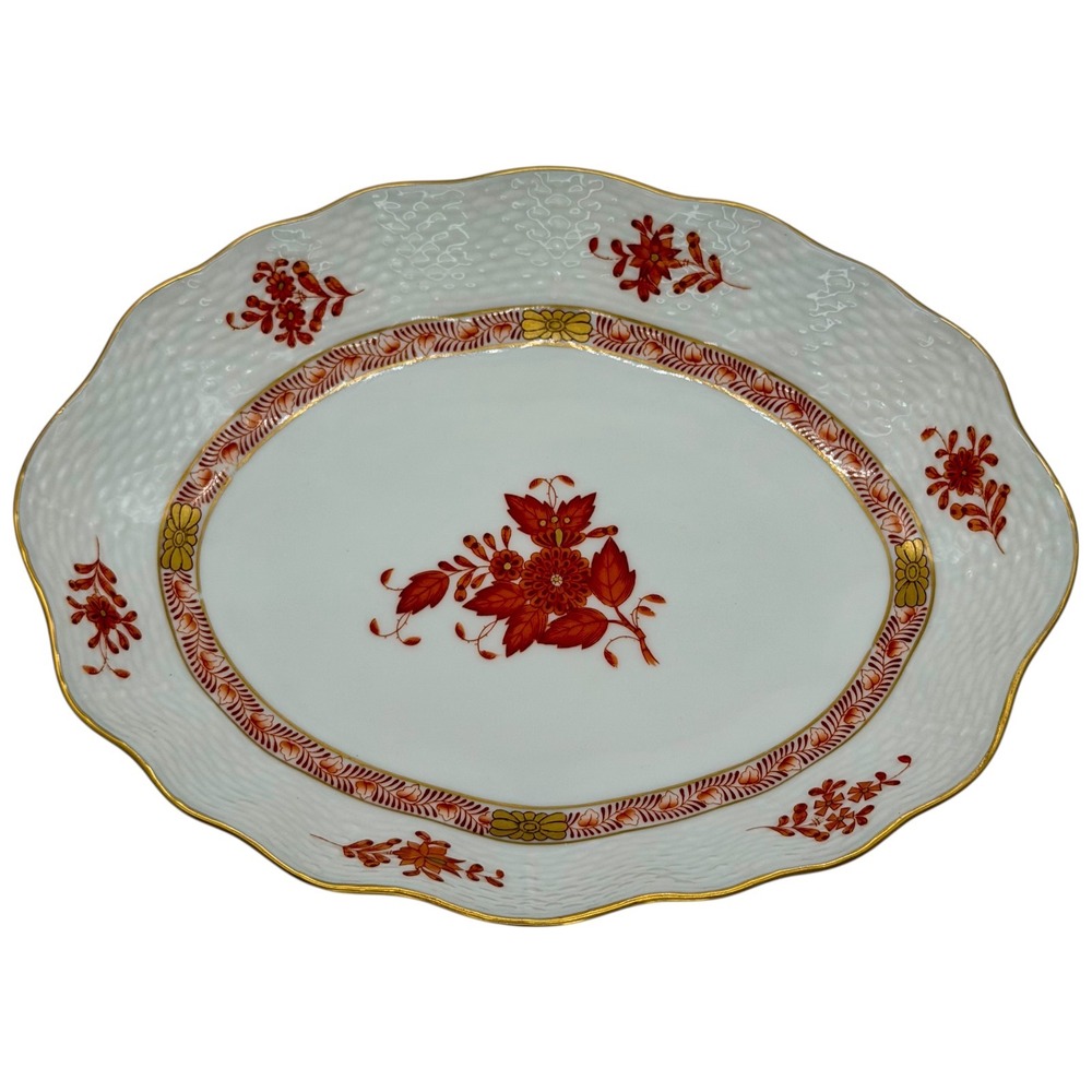Herend Hungary Apponyi Orange Chinese Bouquet Oval Serving Dish 212/AOG‎ 8 Inch
